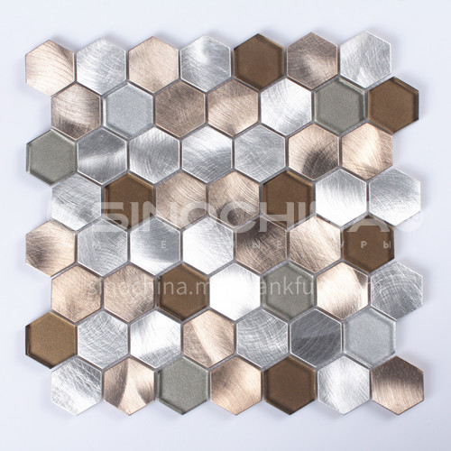 Aluminum+Glass Hexagon Shaped Metal Mosaic ( champagne gold+ Silver ) 